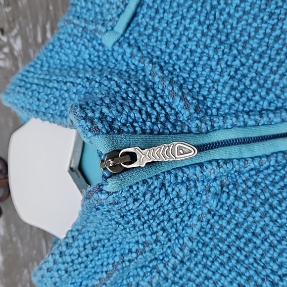 Weird Fish Macaroni Knit 1/4 Zip Pullover Sweater Teal sz S Women's Jumper - Picture 2 of 7